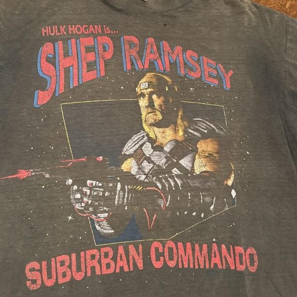VINTAGE 1991 Hulk Hogan Shep Ramsey Suburban Commando Tee sz men’s L Grey Worn - Picture 5 of 9
